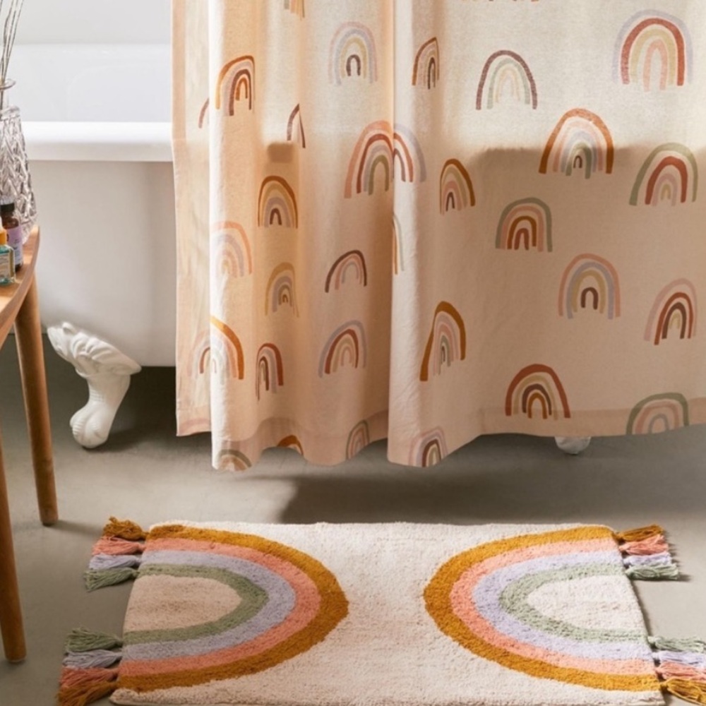 UO Rainbow Fringe Bath Mat & Curtain Set of TWO